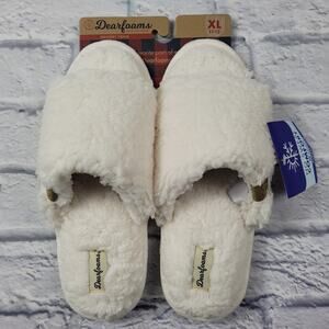 Dearfoams Lane Teddy Slide Memory Foam Slippers in Muslin size XL (11-12)